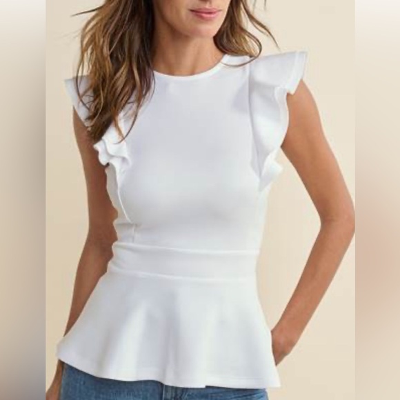 VENUS Tops - Venus new/never worn white peplum top w/ full gold back zip. Beautiful fit!